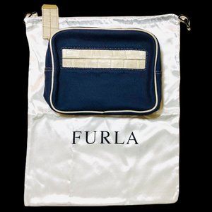 NEW Furla Textured Leather Travel Case Makeup Bag